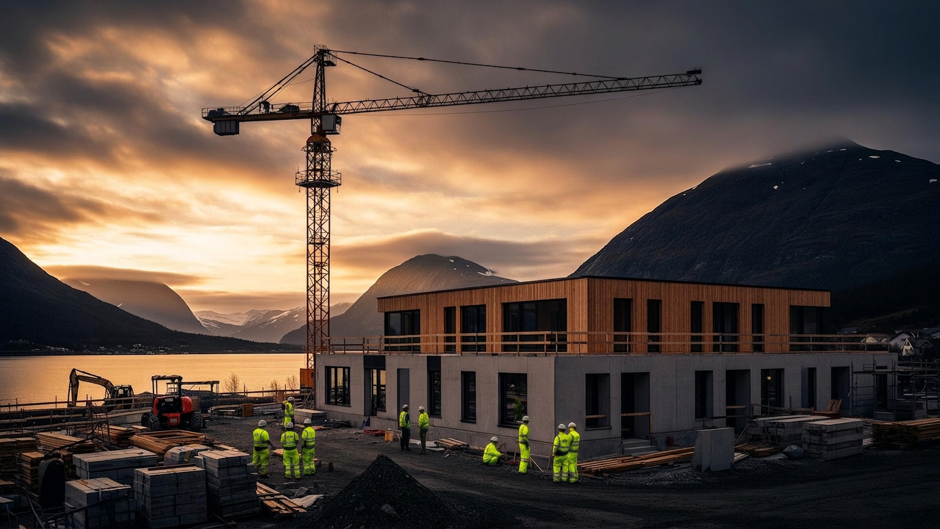 Byggeplass i norsk landskap